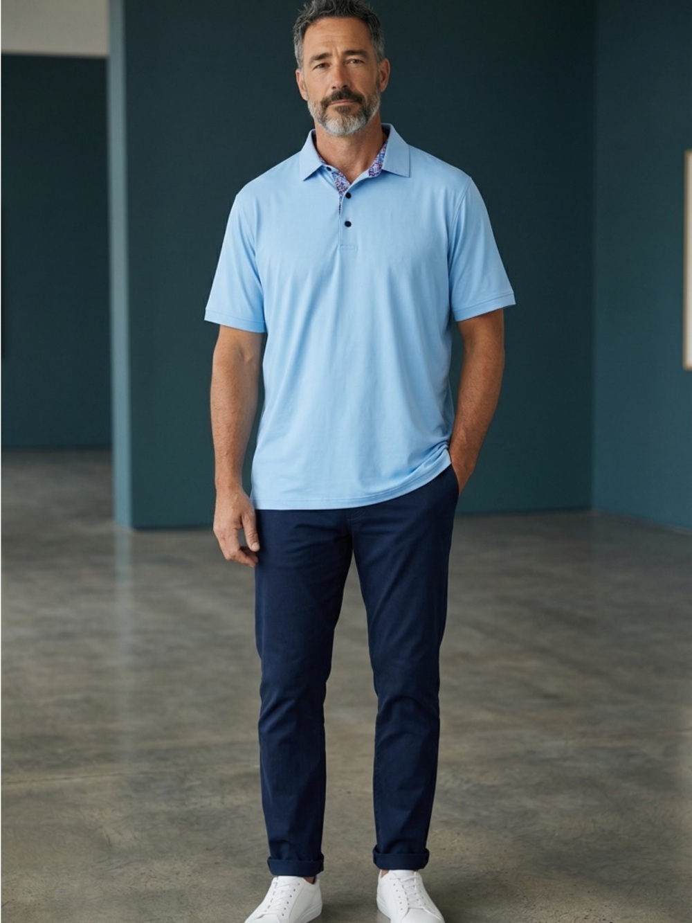 Mens 2XL Blue Polo Shirt Stretch Moisture Wicking Golf Casual Performance Tee